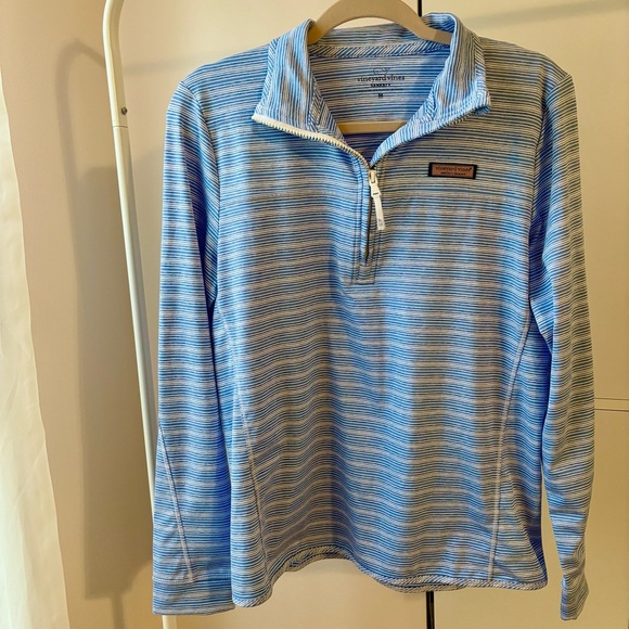 Vineyard Vines Sankaty Quarter-Zip Pullover Blue Striped Women’s M - Picture 3 of 3